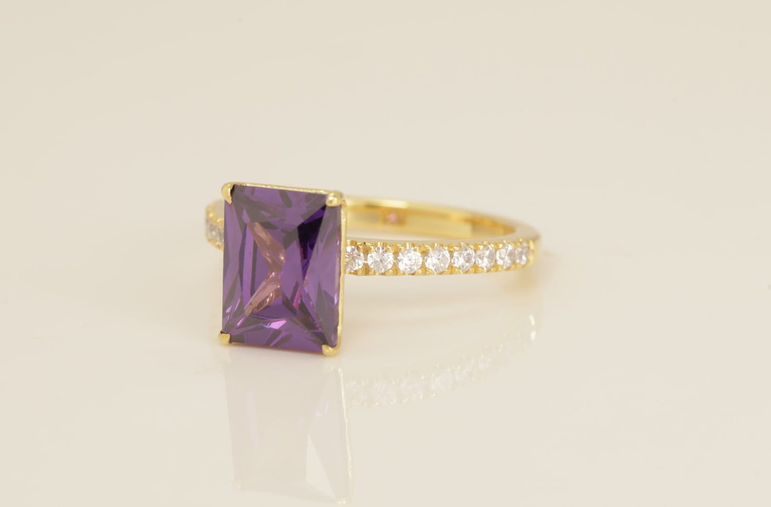 Four Prongs Amethyst Engagement Ring, February Birthstone Ring, Bridal Promise Ring, Amethyst Wedding Ring, Anniversary Ring